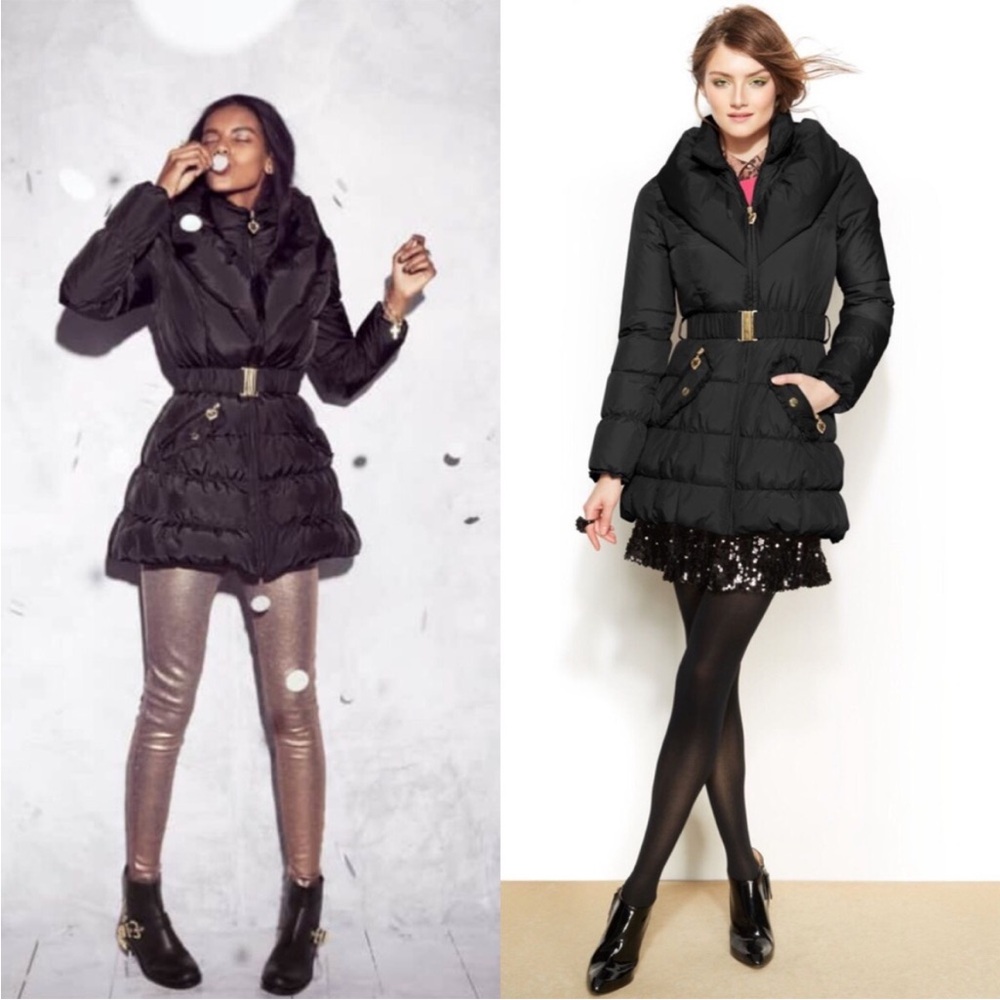 Betsey Johnson Pillow-Collar Puffer Coat Black Size Small Belted